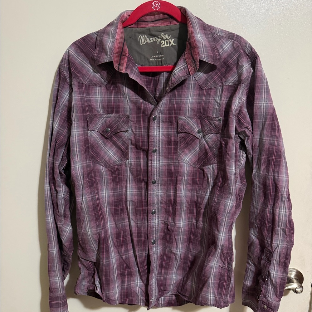 Wrangler 20X Red and Purple Plaid Shirt